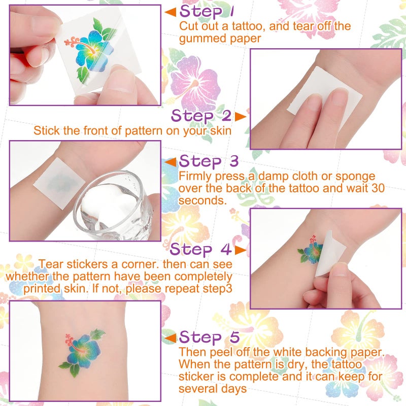 Nosiny 240 Pcs Hibiscus Glitter Tattoos Hawaiian Temporary Tattoos Flower Luau Stickers Summer Decal Stickers Tropical for Women Men Body Face Hawaiian Themed Party - Image 3